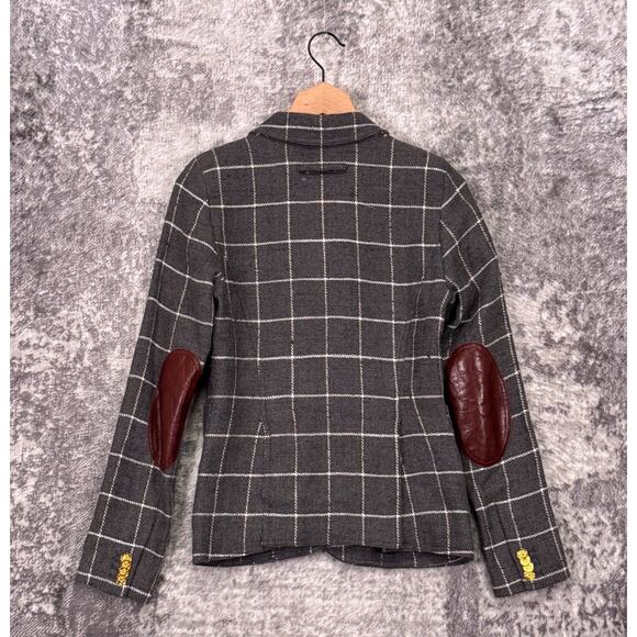 Smythe Duchess Blazer 4 Womens Wool Linen Gray Tweed Windowpane Elbow Patch - Picture 3 of 7